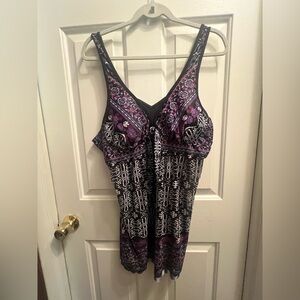 Purple and Black Women's Swimwear